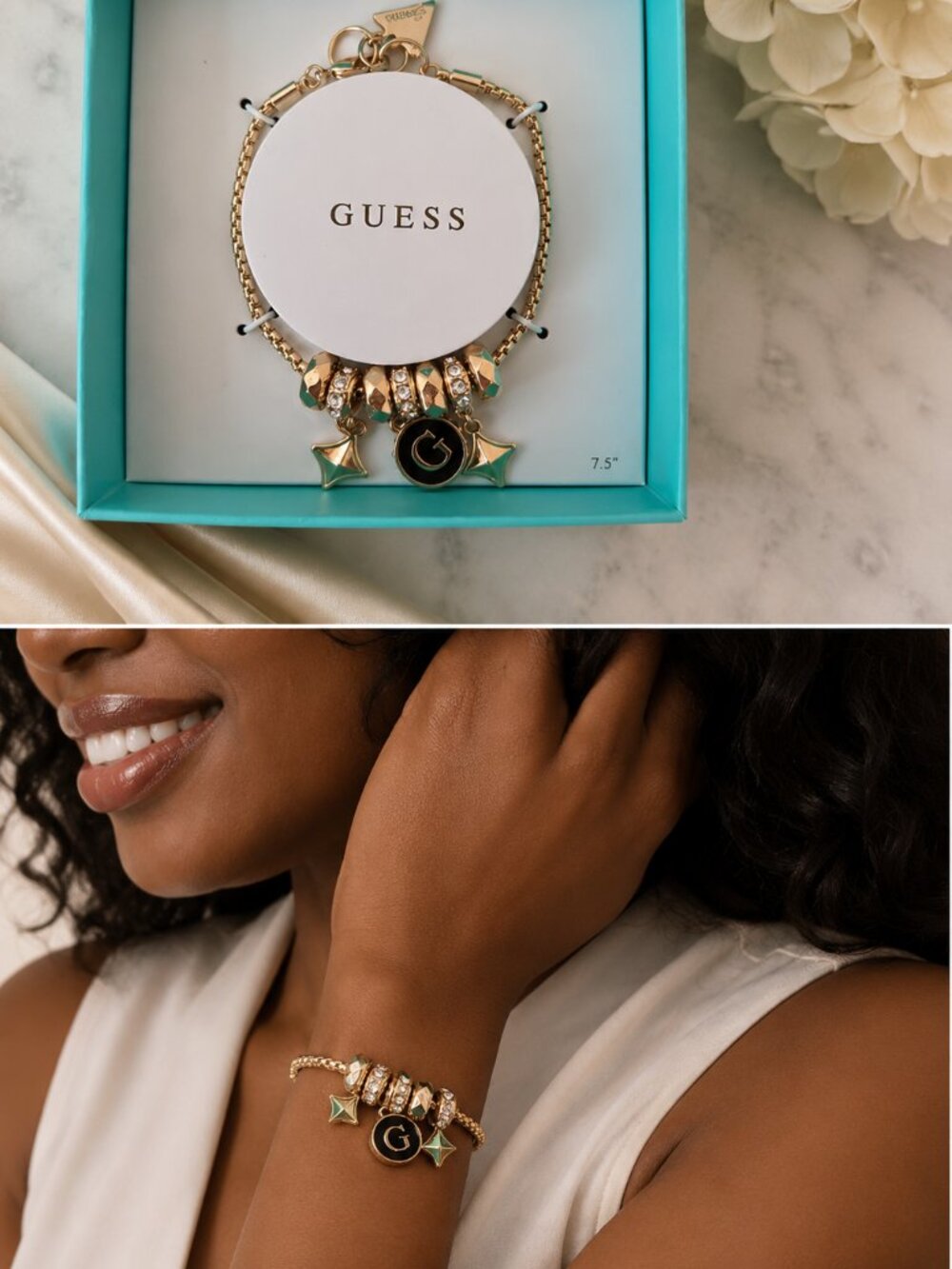 GUESS Gold Charm Bracelet with Accents – Size 7.5"